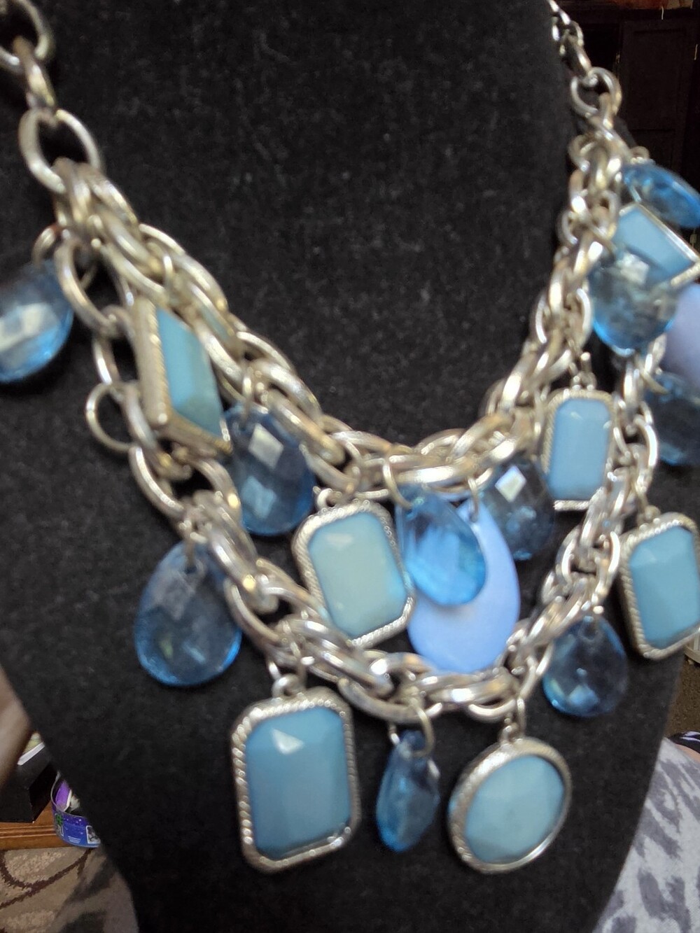 New York & Company Light Blue Multi-Strand Statement Necklace 22" Adjustable - Picture 6 of 7